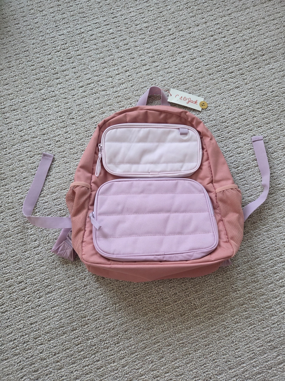 Kids Pink Two-Tone Backpack with Front Pockets